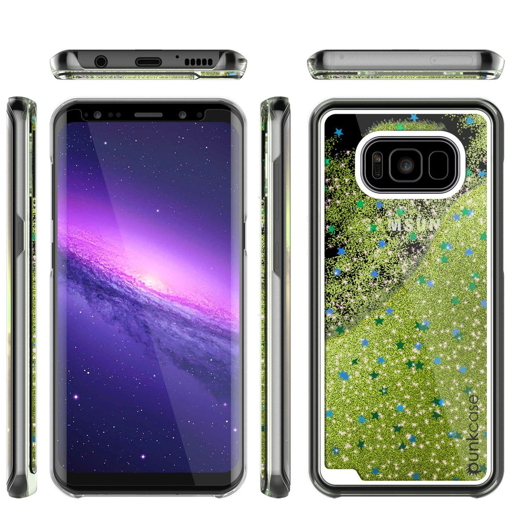 Galaxy S8 Case, Punkcase [Liquid Series] Protective Dual Layer Floating Glitter Cover + PunkShield Screen Protector [Light Green] (Color in image: Purple)