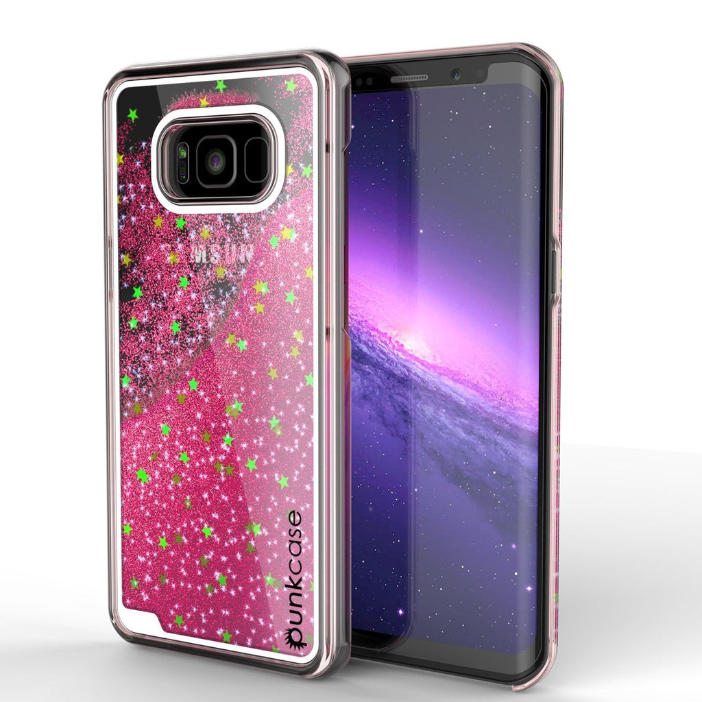 Galaxy S8 Case, Punkcase [Liquid Series] Protective Dual Layer Floating Glitter Cover + PunkShield Screen Protector for Samsung S8 [Pink] (Color in image: Pink)