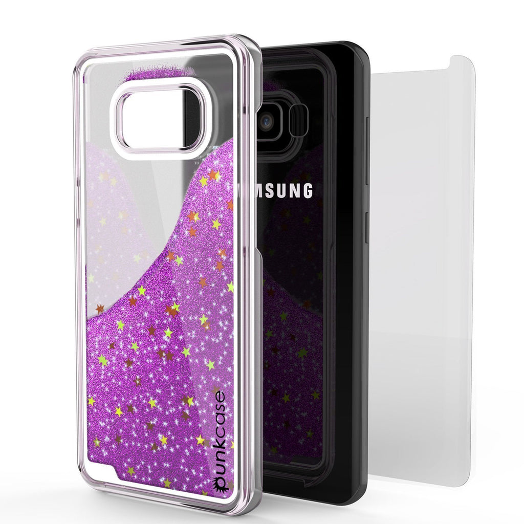 Galaxy S8 Case, Punkcase [Liquid Series] Protective Dual Layer Floating Glitter Cover + PunkShield Screen Protector for Samsung S8 [Purple] (Color in image: Pink)
