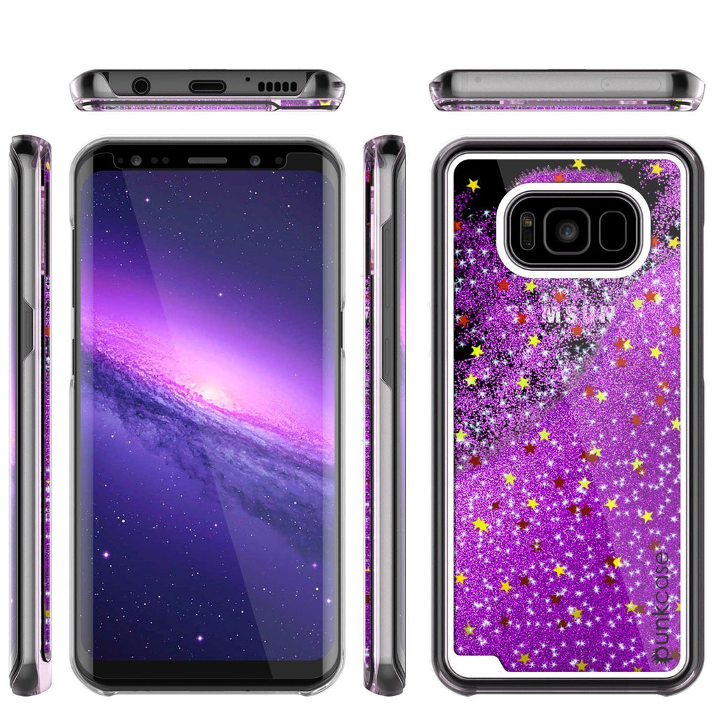 Galaxy S8 Case, Punkcase [Liquid Series] Protective Dual Layer Floating Glitter Cover + PunkShield Screen Protector for Samsung S8 [Purple] (Color in image: Silver)