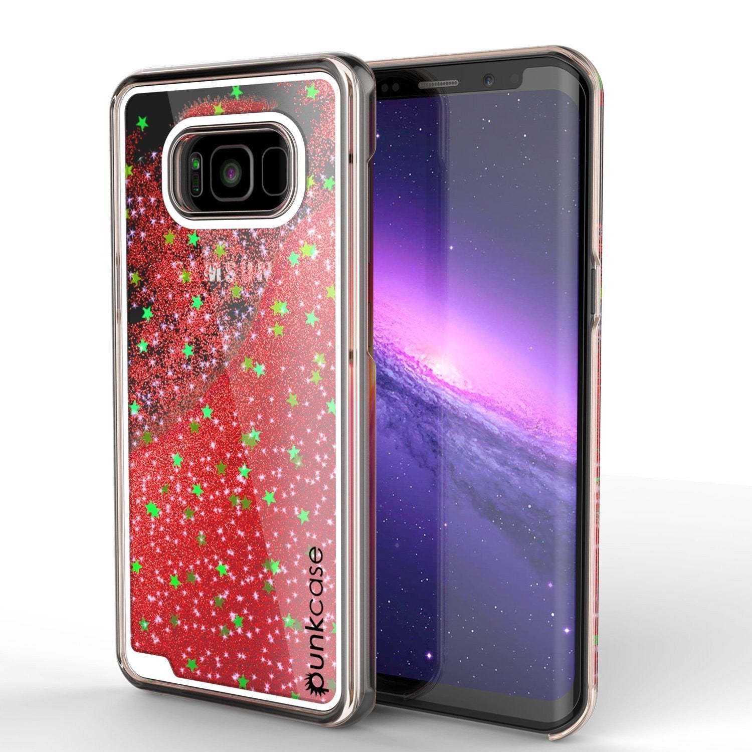 Galaxy S8 Case, Punkcase [Liquid Series] Protective Dual Layer Floating Glitter Cover + PunkShield Screen Protector for Samsung S8 [Red] (Color in image: Red)
