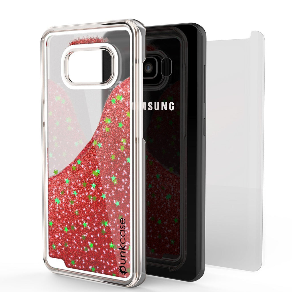 Galaxy S8 Case, Punkcase [Liquid Series] Protective Dual Layer Floating Glitter Cover + PunkShield Screen Protector for Samsung S8 [Red] (Color in image: Purple)