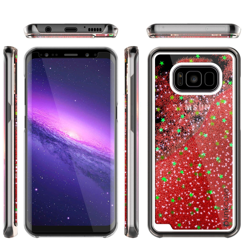 Galaxy S8 Case, Punkcase [Liquid Series] Protective Dual Layer Floating Glitter Cover + PunkShield Screen Protector for Samsung S8 [Red] (Color in image: Gold)