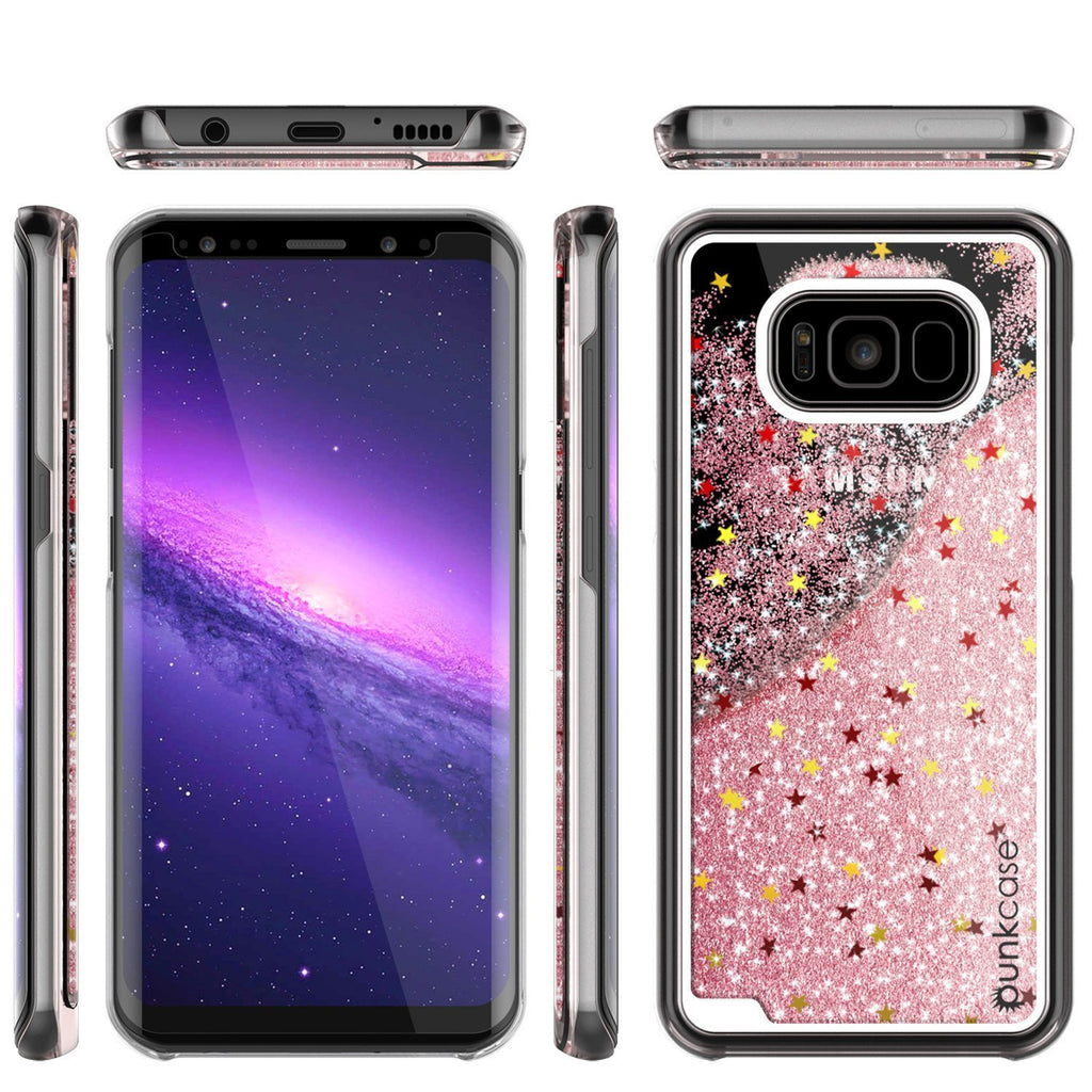 Galaxy S8 Case, Punkcase [Liquid Series] Protective Dual Layer Floating Glitter Cover + PunkShield Screen Protector [Rose Gold] (Color in image: Red)