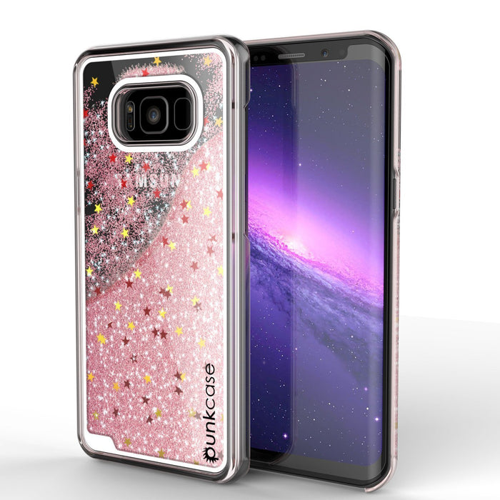 Galaxy S8 Case, Punkcase [Liquid Series] Protective Dual Layer Floating Glitter Cover + PunkShield Screen Protector [Rose Gold] (Color in image: Rose)