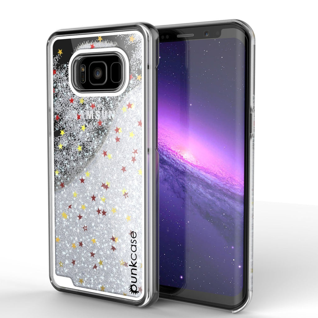 Galaxy S8 Case, Punkcase [Liquid Series] Protective Dual Layer Floating Glitter Cover + PunkShield Screen Protector [Silver] (Color in image: Silver)