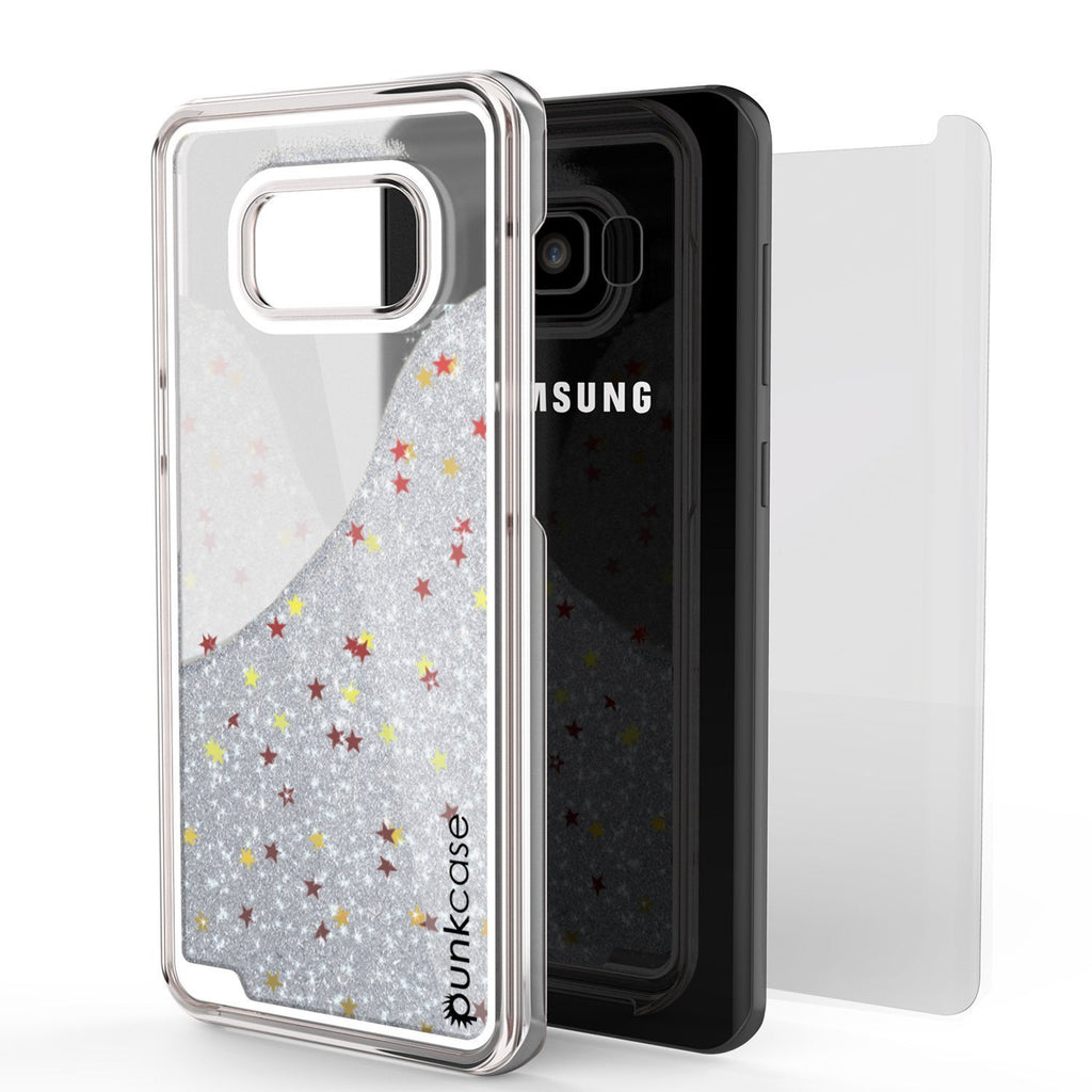 Galaxy S8 Case, Punkcase [Liquid Series] Protective Dual Layer Floating Glitter Cover + PunkShield Screen Protector [Silver] (Color in image: Gold)