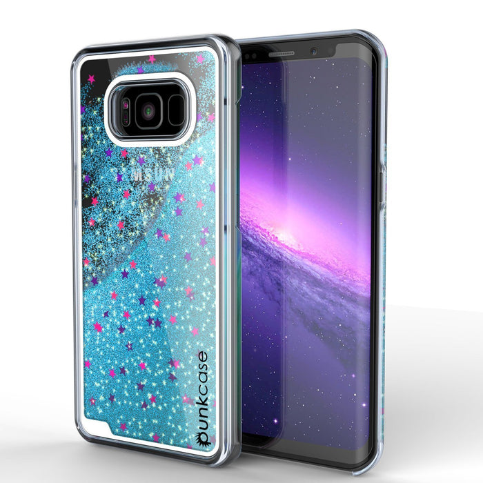 Galaxy S8 Case, Punkcase [Liquid Series] Protective Dual Layer Floating Glitter Cover + PunkShield Screen Protector [Teal] (Color in image: Teal)