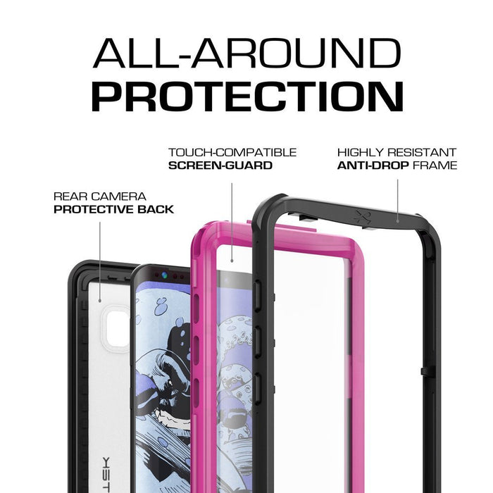 Galaxy S8 Waterproof Case, Ghostek Nautical Series (Pink) | Slim Underwater Full Body Protection (Color in image: Black)