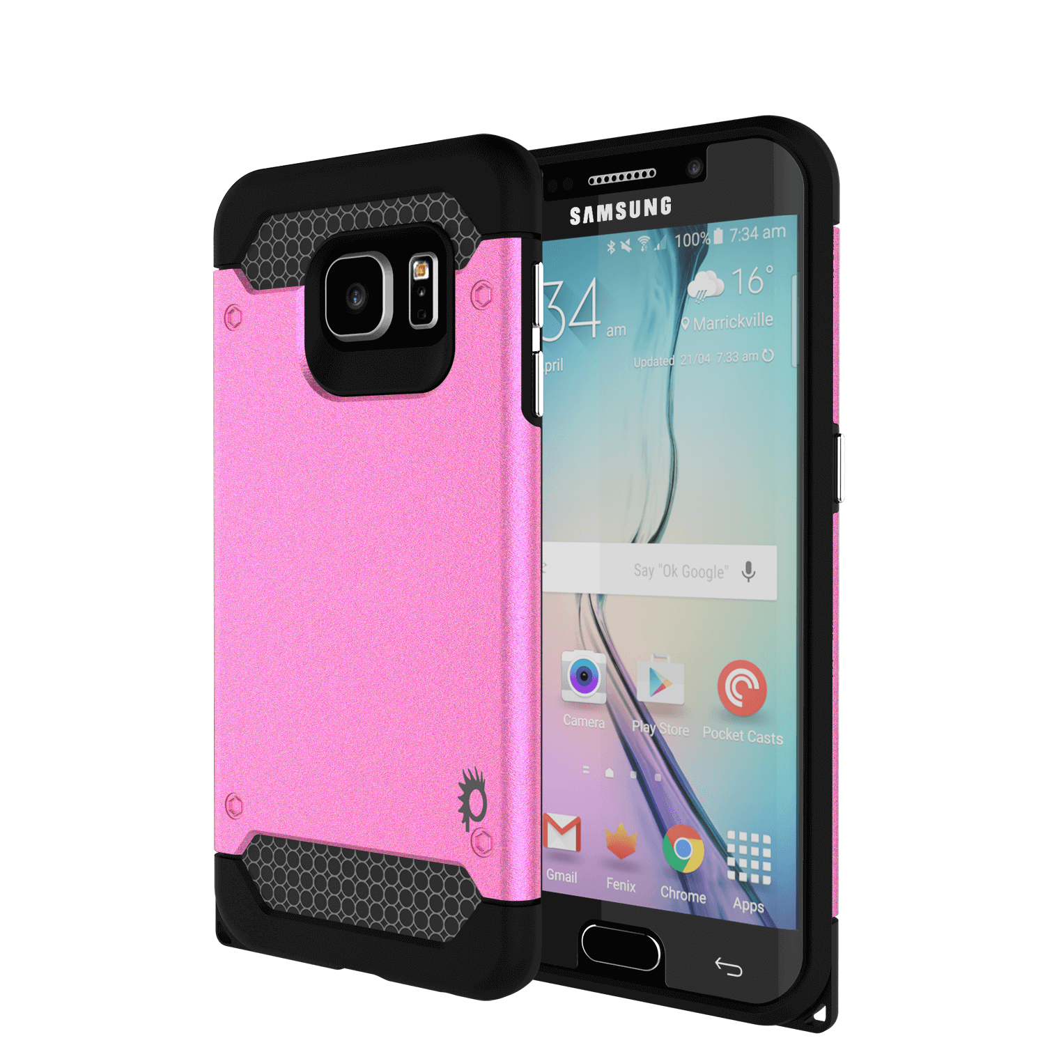 Galaxy s6 EDGE Case PunkCase Galactic Pink Series Slim Protective Armor Soft Cover Case w/ Tempered Glass Protector Lifetime Warranty (Color in image: pink)