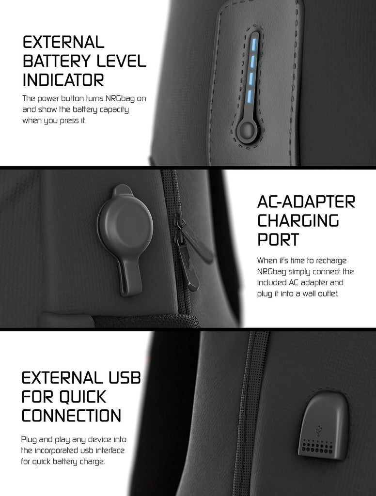 Ghostek NRGbag Teal Series Computer Laptop Messenger Backpack Book Bag + Battery Power Bank | Water Resistant | 7000mAh (Color in image: Gray Camo)