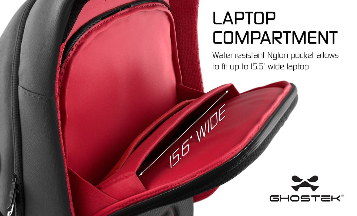 Ghostek NRGbag Red Series Computer Laptop Messenger Backpack Book Bag + Battery Power Bank | Water Resistant | 7000mAh (Color in image: Gray)