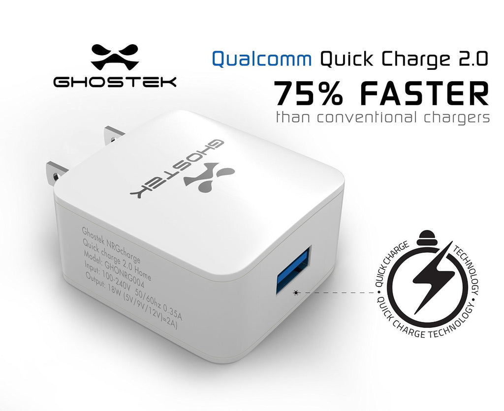 Ghostek® NRGcharge QuickCharge 2.0 Rapid High-speed Fast Wall Home White Charger w/ Micro USB Cable (Color in image: black)