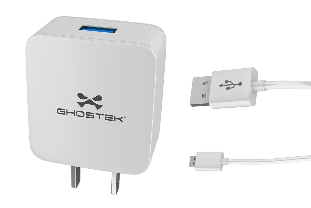 Ghostek® NRGcharge QuickCharge 2.0 Rapid High-speed Fast Wall Home White Charger w/ Micro USB Cable (Color in image: white)