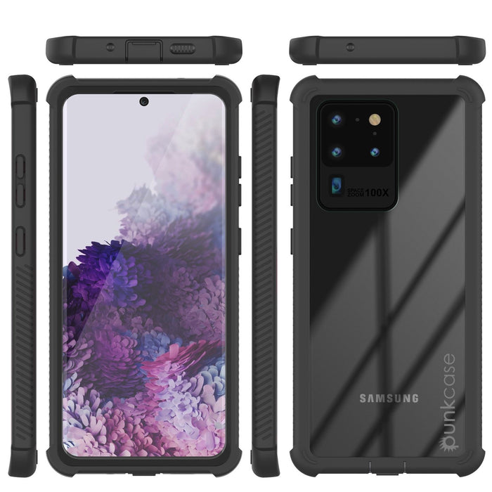 PunkCase Galaxy S20 Ultra Case, [Spartan Series] Clear Rugged Heavy Duty Cover W/Built in Screen Protector [Black] (Color in image: Black)
