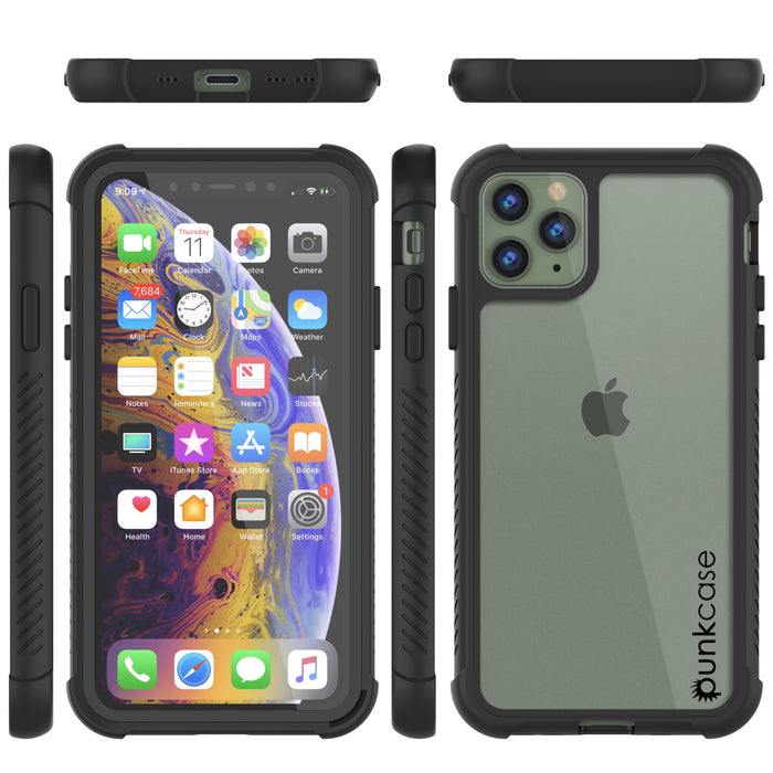 PunkCase iPhone 11 Pro Case, [Spartan Series] Clear Rugged Heavy Duty Cover W/Built in Screen Protector [Black] (Color in image: Black)