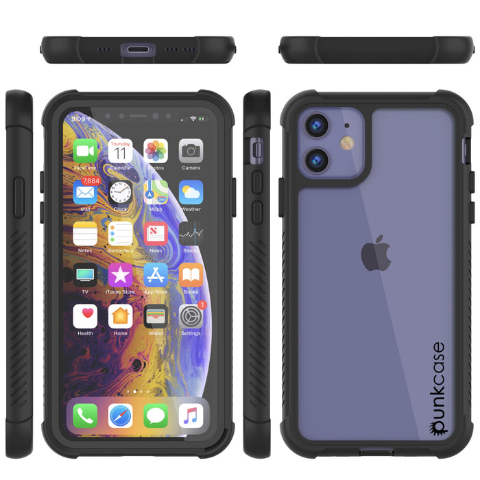 PunkCase iPhone 11 Case, [Spartan Series] Clear Rugged Heavy Duty Cover W/Built in Screen Protector [Black] (Color in image: Black)