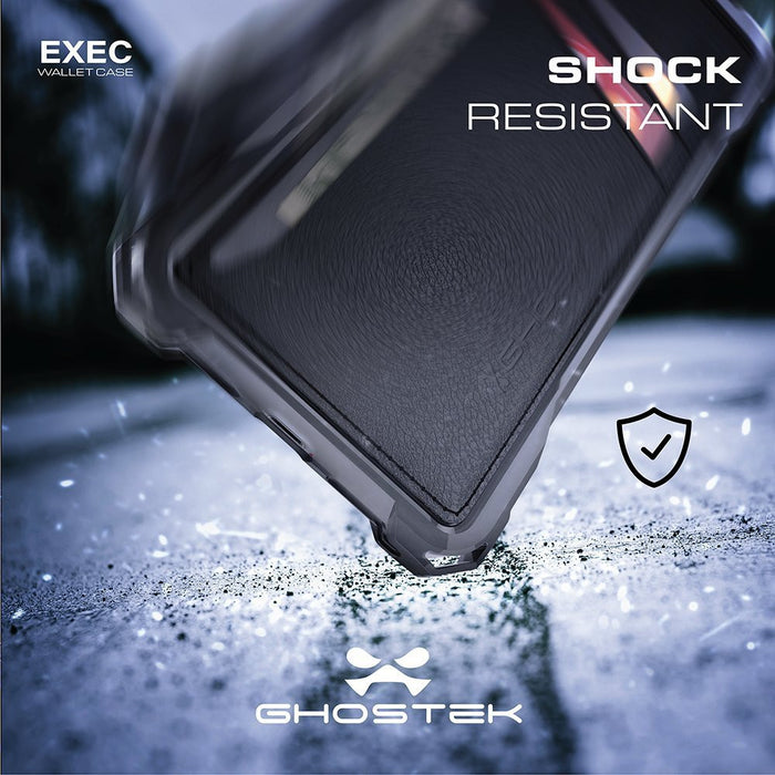 iPhone 7 Plus Wallet Case, Ghostek Exec Black Series | Slim Armor Hybrid Impact Bumper | TPU PU Leather Credit Card Slot Holder Sleeve Cover 