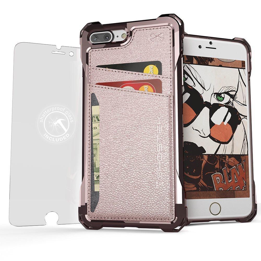 iPhone 8+Plus Wallet Case, Ghostek Exec Pink Series | Slim Armor Hybrid Impact Bumper | TPU PU Leather Credit Card Slot Holder Sleeve Cover (Color in image: Pink)