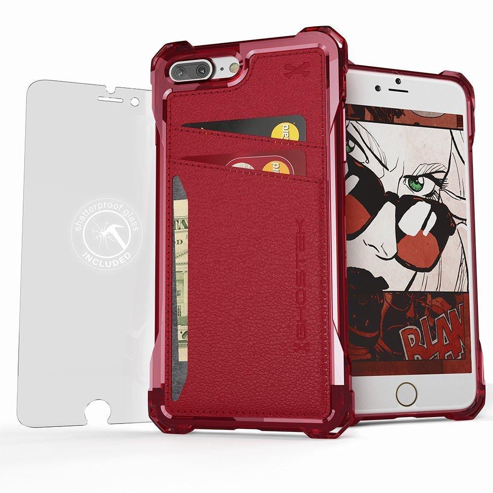 iPhone 8+Plus Wallet Case, Ghostek Exec Red Series | Slim Armor Hybrid Impact Bumper | TPU PU Leather Credit Card Slot Holder Sleeve Cover (Color in image: Red)