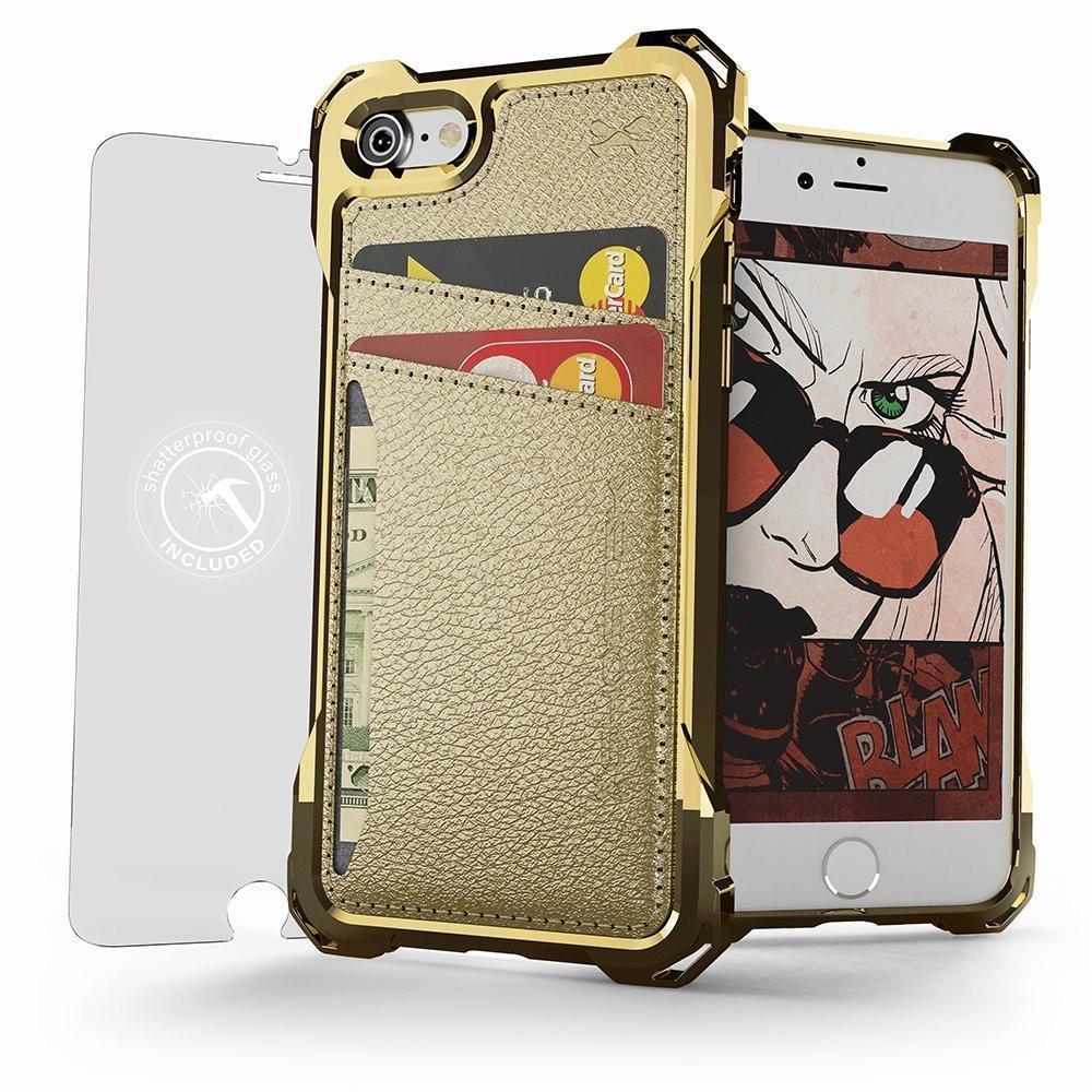 iPhone 8 Wallet Case, Ghostek Exec Gold Series | Slim Armor Hybrid Impact Bumper | TPU PU Leather Credit Card Slot Holder Sleeve Cover (Color in image: Gold)