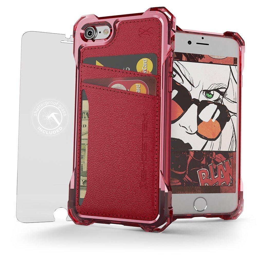 iPhone 8 Wallet Case, Ghostek Exec Red Series | Slim Armor Hybrid Impact Bumper | TPU PU Leather Credit Card Slot Holder Sleeve Cover (Color in image: Red)