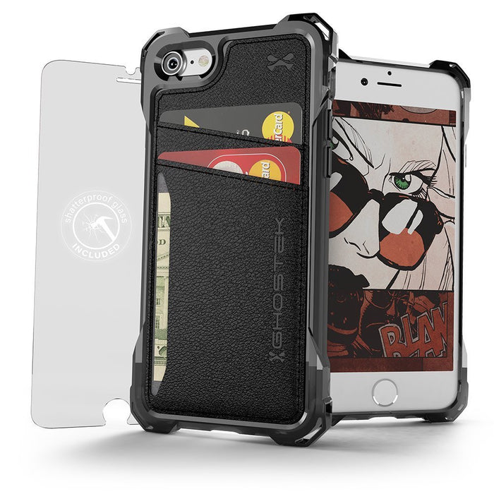 iPhone 7 Wallet Case, Ghostek Exec Black Series | Slim Armor Hybrid Impact Bumper | TPU PU Leather Credit Card Slot Holder Sleeve Cover (Color in image: Brown)