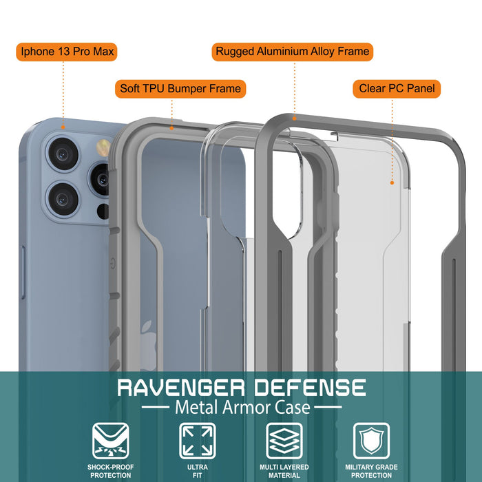 Punkcase iPhone 14 Pro Max Ravenger MAG Defense Case Protective Military Grade Multilayer Cover [Grey]