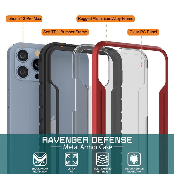 Punkcase iPhone 14 Pro Max Ravenger MAG Defense Case Protective Military Grade Multilayer Cover [Red]