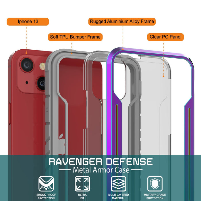 Punkcase iPhone 14 Ravenger MAG Defense Case Protective Military Grade Multilayer Cover [Rainbow]