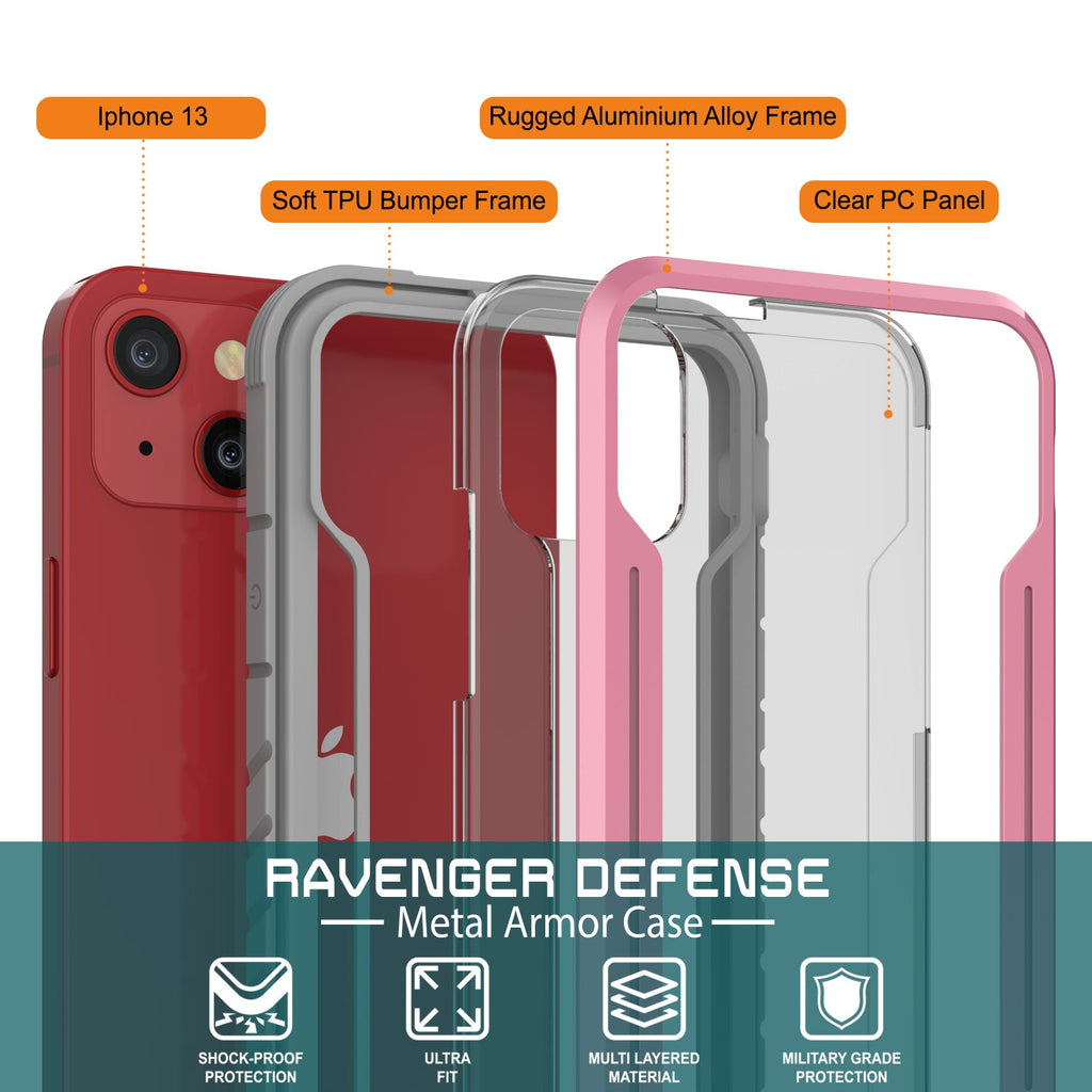 Punkcase iPhone 13 ravenger Case Protective Military Grade Multilayer Cover [Rose-Gold] 
