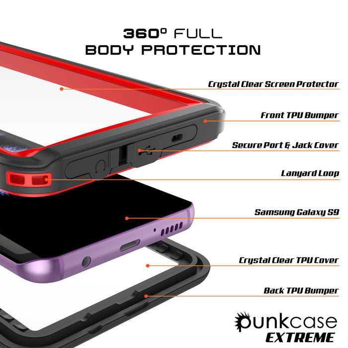 Galaxy S9 PLUS Waterproof Case, Punkcase [Extreme Series] [Slim Fit] [IP68 Certified] [Shockproof] [Snowproof] [Dirproof] Armor Cover W/ Built In Screen Protector for Samsung Galaxy S9+ [Red] (Color in image: Purple)