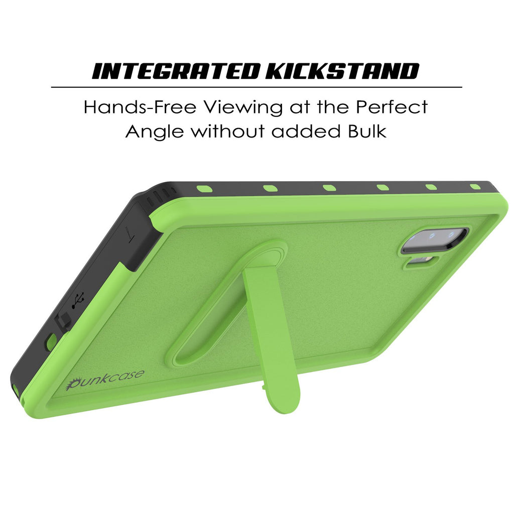 PunkCase Galaxy Note 10+ Plus Waterproof Case, [KickStud Series] Armor Cover [Light-Green] (Color in image: Black)