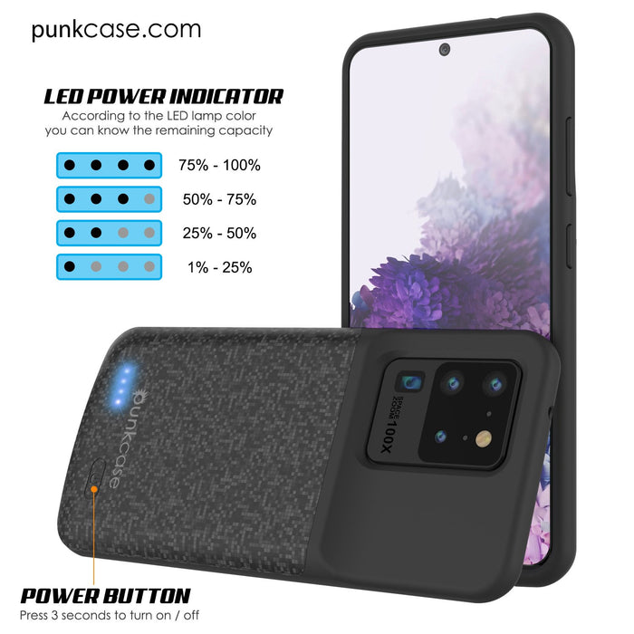PunkJuice S20 Ultra Battery Case Patterned Black - Fast Charging Power Juice Bank with 6000mAh (Color in image: Gold)