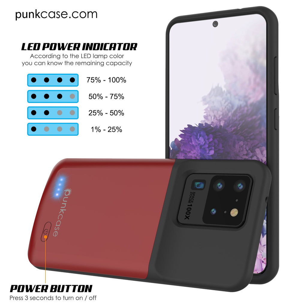 PunkJuice S20 Ultra Battery Case Red - Fast Charging Power Juice Bank with 6000mAh (Color in image: Gold)