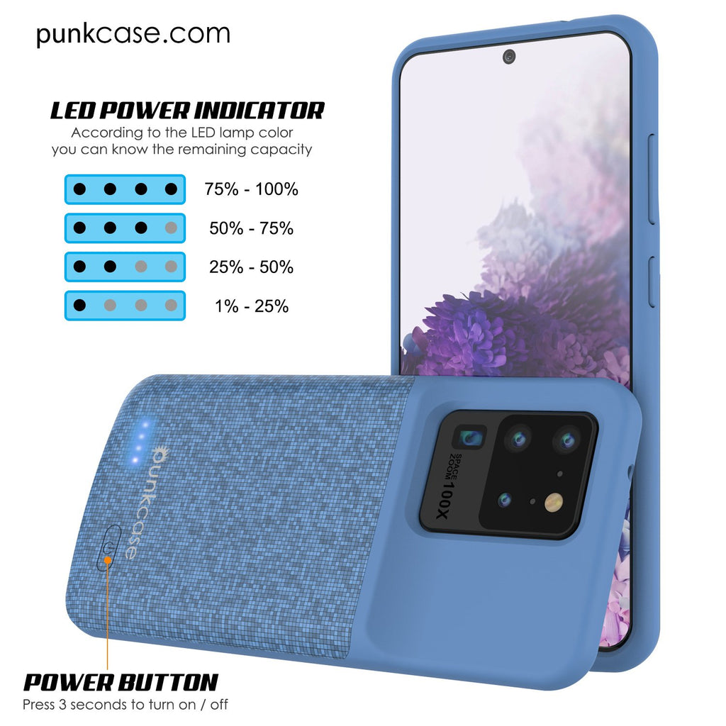 PunkJuice S20 Ultra Battery Case Patterned Blue - Fast Charging Power Juice Bank with 6000mAh (Color in image: Red)