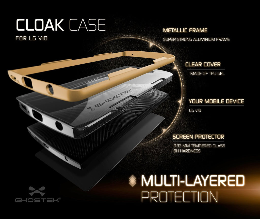 LG V10 Case, Ghostek® Cloak Gold Slim Hybrid Impact Armor Cover | Lifetime Warranty Exchange (Color in image: black)