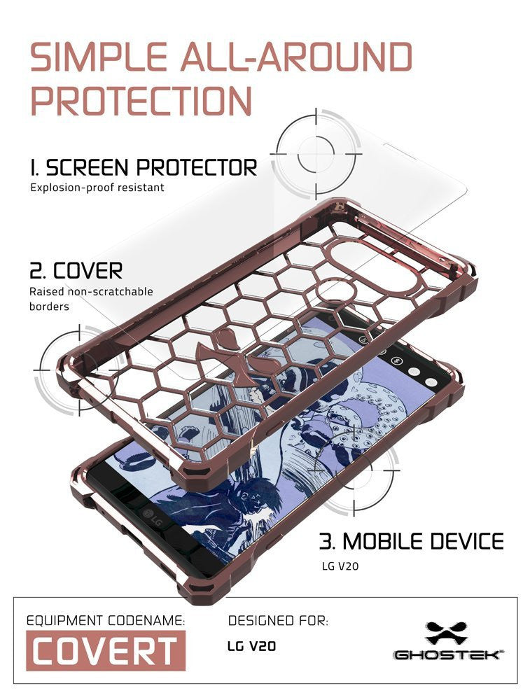 LG v20 Case, Ghostek® Covert Peach, Premium Impact Protective Armor | Lifetime Warranty Exchange (Color in image: rose pink)