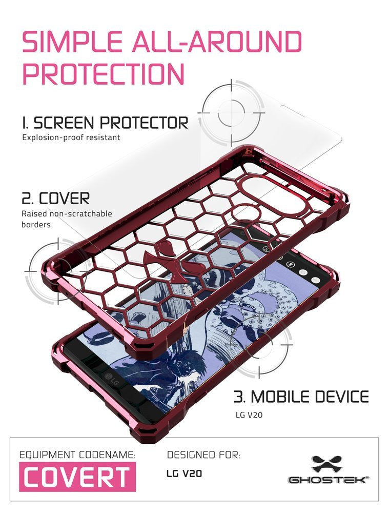 LG v20 Case, Ghostek® Covert Rose Pink, Premium Impact Protective Armor | Warranty (Color in image: clear)