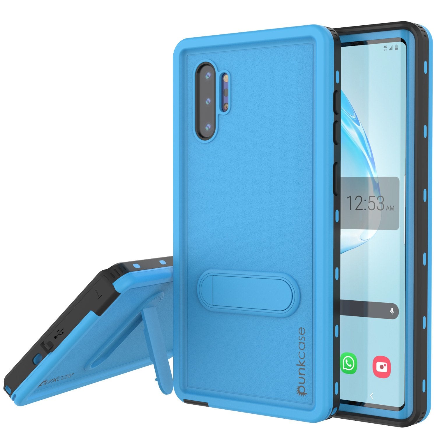 PunkCase Galaxy Note 10+ Plus Waterproof Case, [KickStud Series] Armor Cover [Light-Blue] (Color in image: Light Blue)