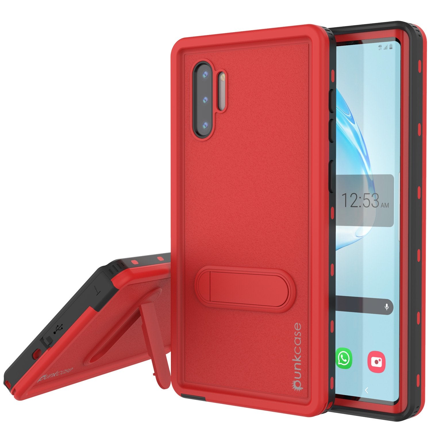 PunkCase Galaxy Note 10 Waterproof Case, [KickStud Series] Armor Cover [Red] (Color in image: Red)