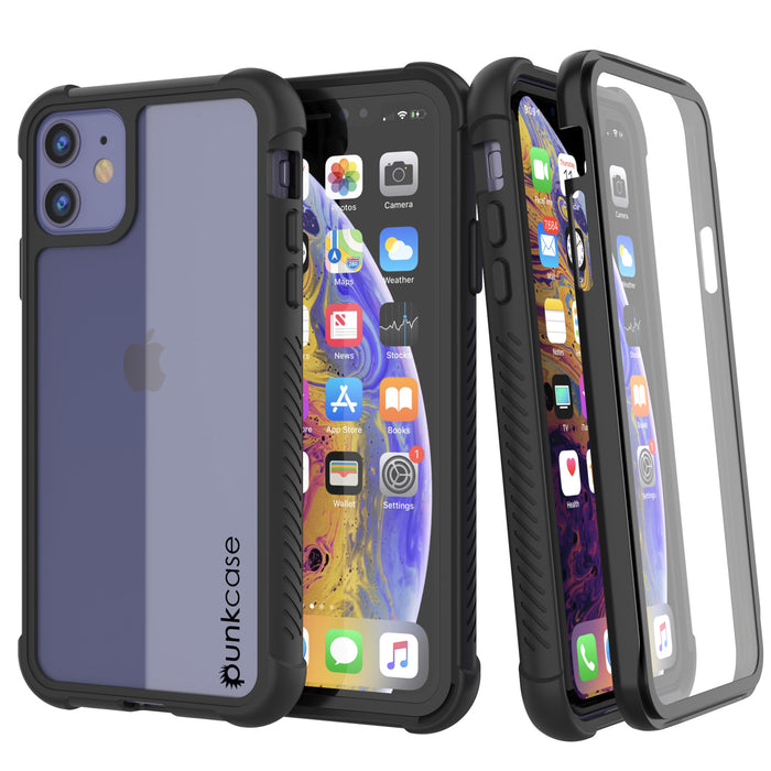 PunkCase iPhone 11 Case, [Spartan Series] Clear Rugged Heavy Duty Cover W/Built in Screen Protector [Black] (Color in image: white)