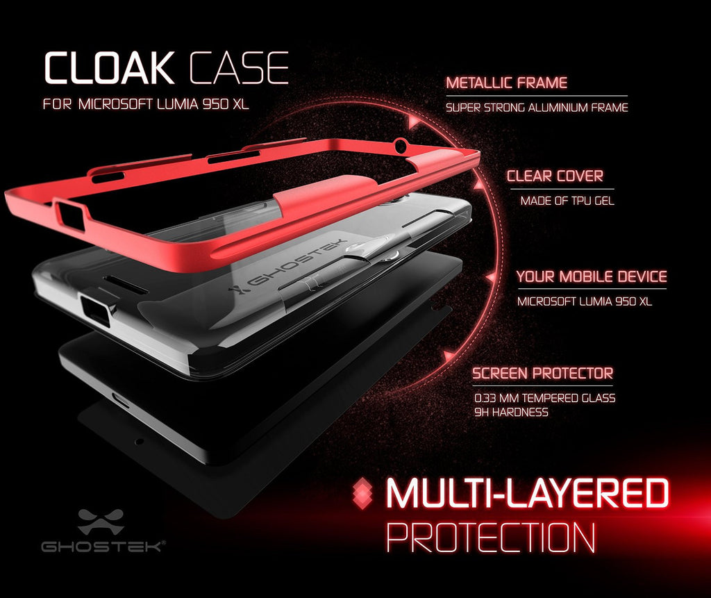 Microsoft Lumia 950 Case, Ghostek® Cloak Red Slim Hybrid Impact Armor | Lifetime Warranty Exchange (Color in image: silver)