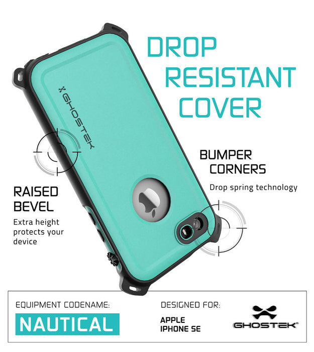 iPhone SE/5S/5 Waterproof Case, Ghostek® Nautical  Teal Series| Underwater | Aluminum Frame | Ultra Fit (Color in image: Green)