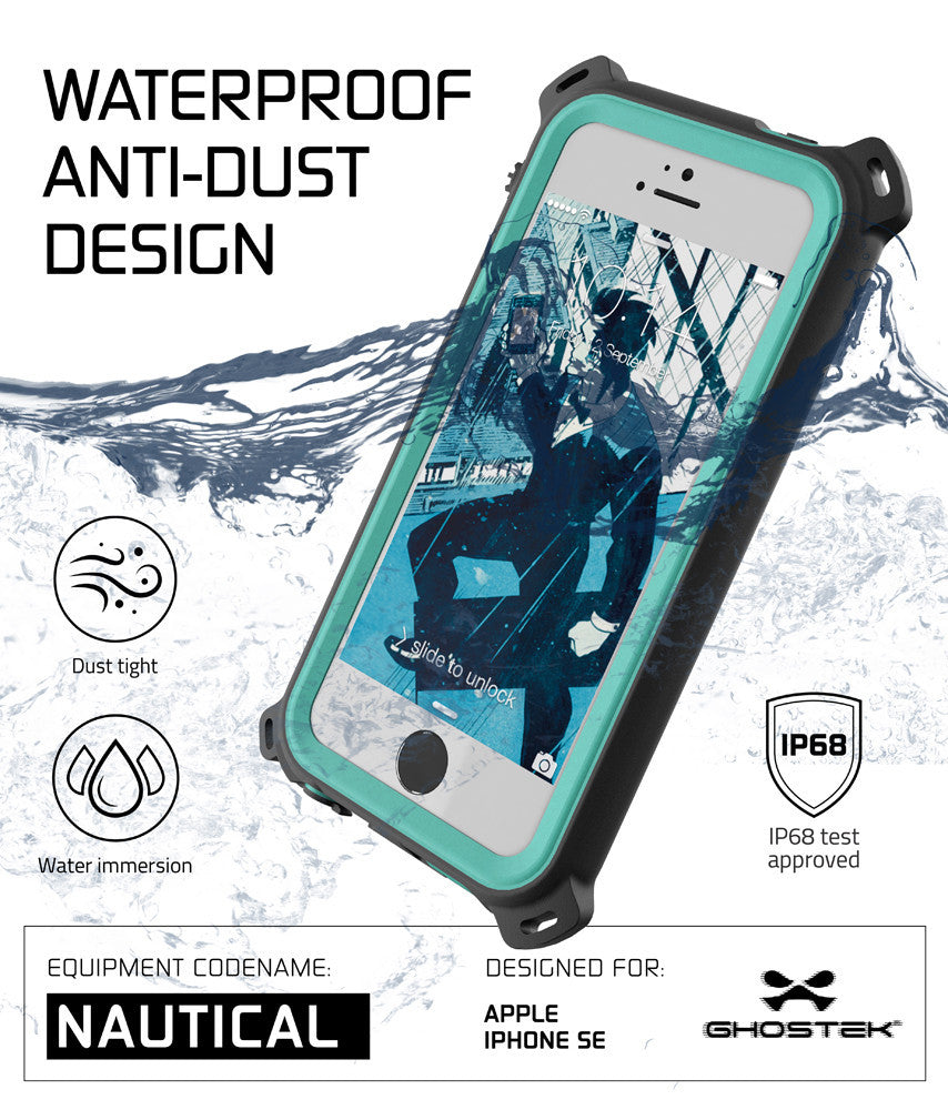 iPhone SE/5S/5 Waterproof Case, Ghostek® Nautical  Teal Series| Underwater | Aluminum Frame | Ultra Fit (Color in image: White)