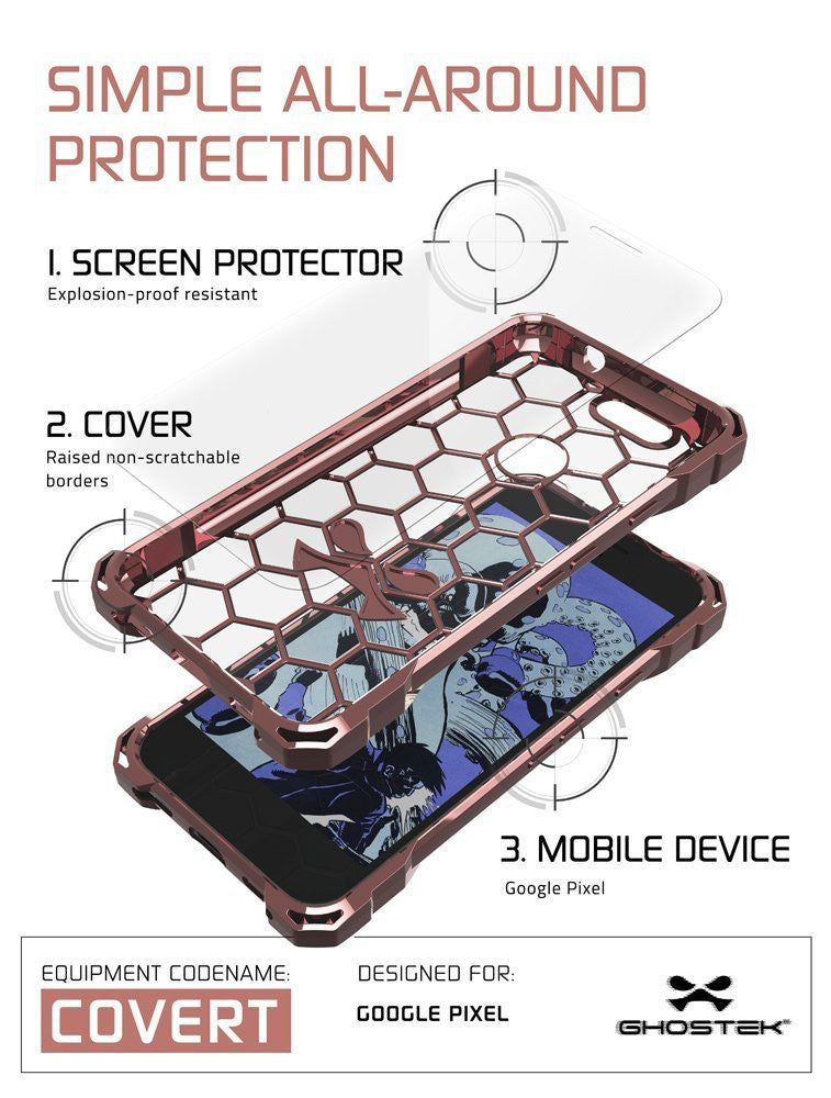 Google Pixel Case, Ghostek® Covert Peach, Premium Impact Protective Armor | Lifetime Warranty Exchange (Color in image: rose pink)