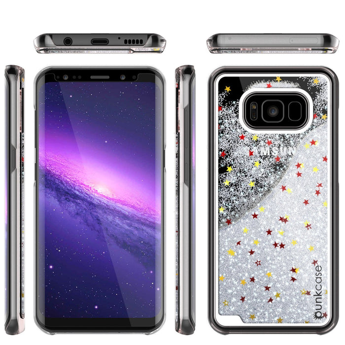 Galaxy S8 Plus Case, Punkcase [Liquid Series] Protective Dual Layer Floating Glitter Cover + PunkShield Screen Protector for Samsung S8 [Silver] (Color in image: Green)