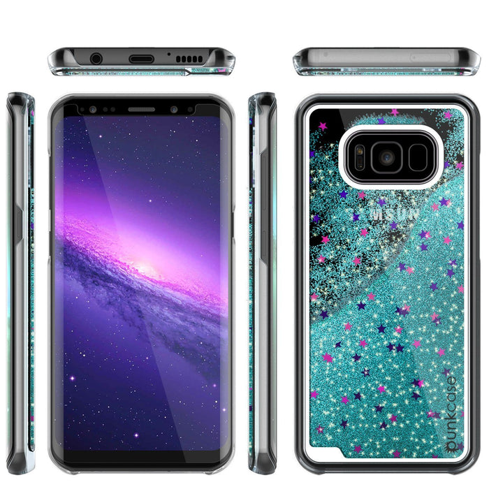Galaxy S8 Plus Case, Punkcase [Liquid Series] Protective Dual Layer Floating Glitter Cover + PunkShield Screen Protector for Samsung S8 [Teal] (Color in image: Red)