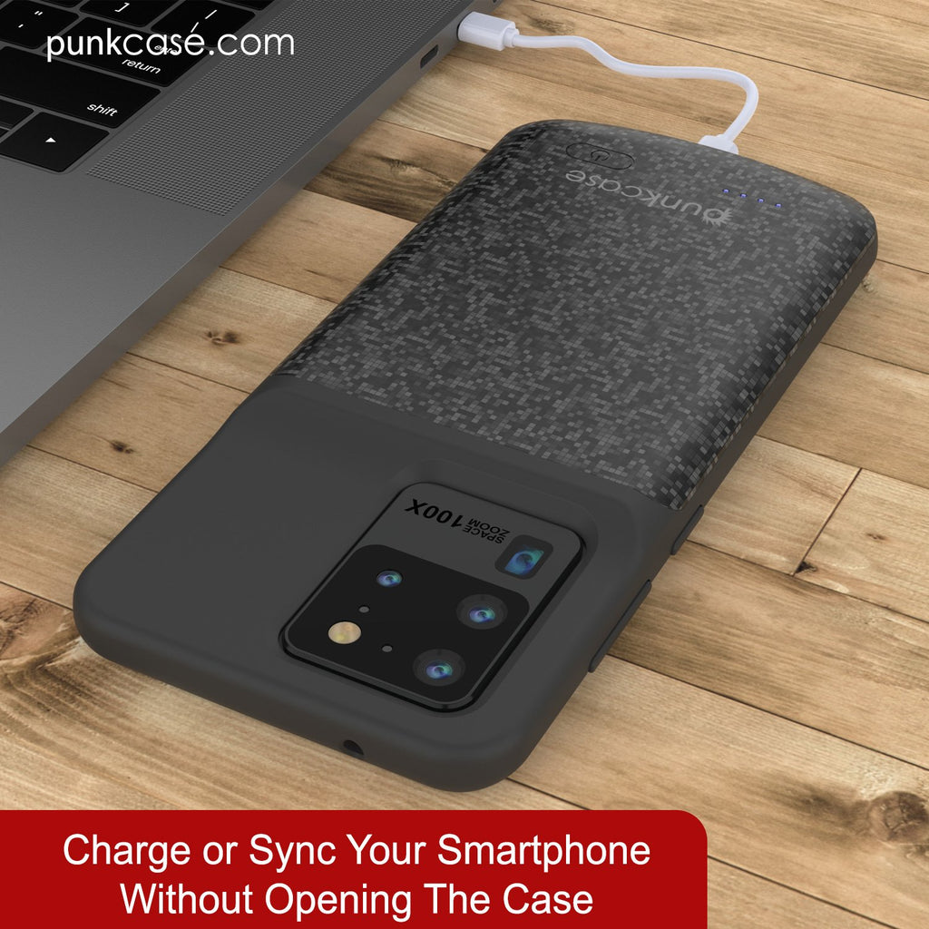 PunkJuice S20 Ultra Battery Case Patterned Black - Fast Charging Power Juice Bank with 6000mAh (Color in image: All Black)