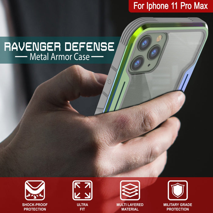 Punkcase iPhone 11 Pro Max ravenger Case Protective Military Grade Multilayer Cover [Rainbow] (Color in image: Red)